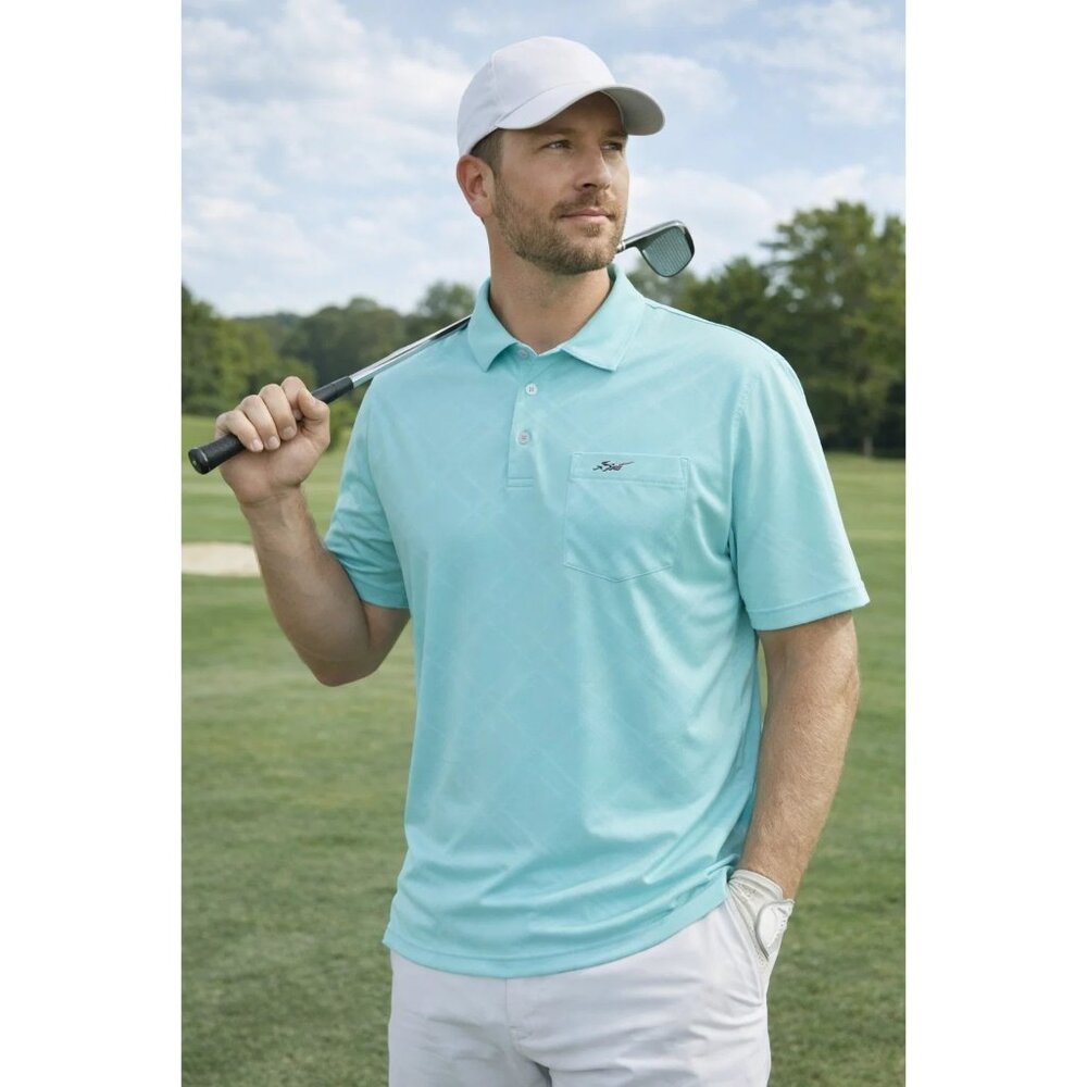 Greg Norman Aqua Polo Shirt With Pocket & Embroidered Shark Logo XL NEW